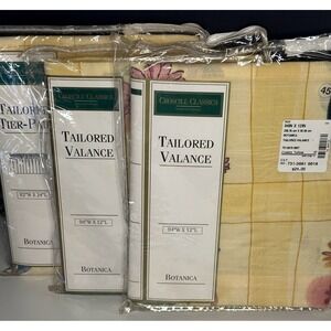 Vintage Croscill Botanica Valance & Tier Pair Set Yellow Multi NEW Floral Plaid